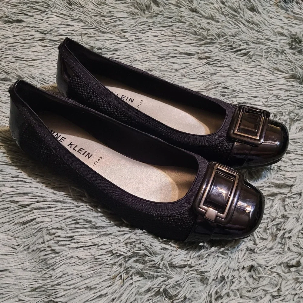 Anne Klein Unice Iflex Black Patent Leather Comfort Shoes Womens 10 M‎ Black